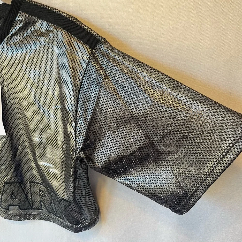 Ivy Park NWT Metallic mesh crop top XS Gunmetal silver black Womens T-shirt NEW - Picture 4 of 7